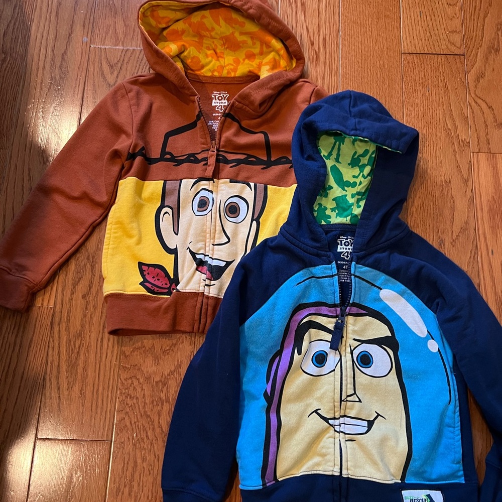 Disney Kids Woody Brown & Buzz Navy Hooded Zip-Up Sweatshirts